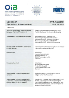 Wecryl R 230: European Technical Assessment ETA-16/0812 according to ETAG 005